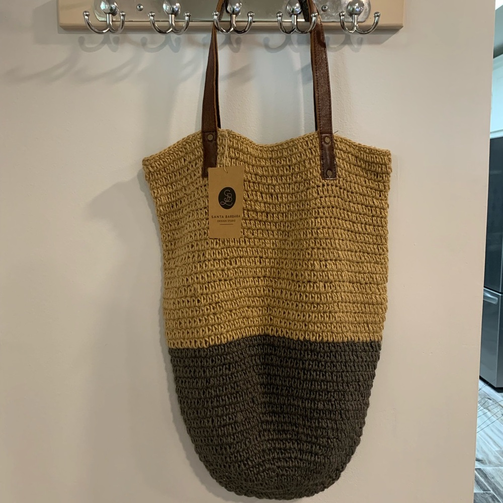 Santa Barbara Tan and Brown Tote / Beach Bag with Woven Texture